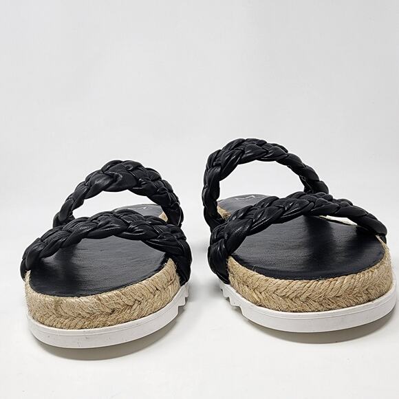 Marc Fisher Sandals Women 7.5M Jaimee Soft Black Leather Braided 2 Strap Slides - Picture 5 of 11